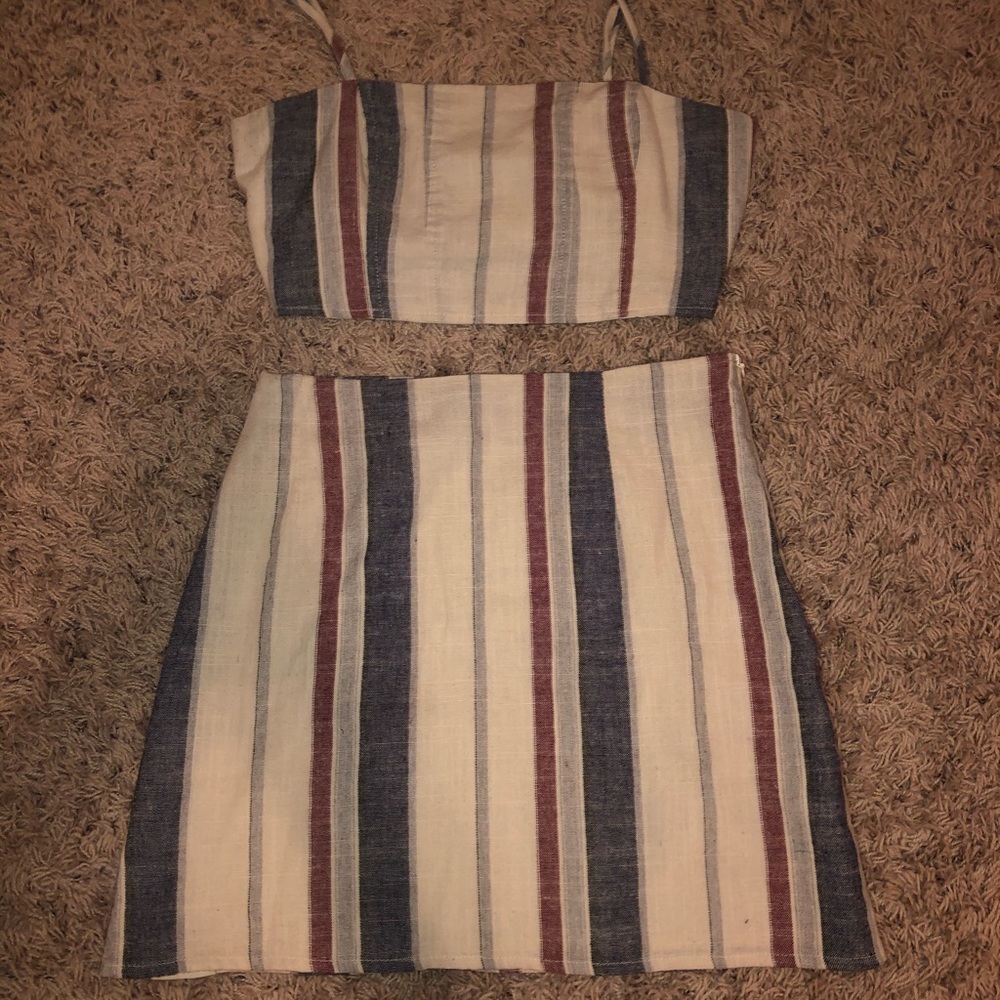 Two piece crop top and tight fitting skirt